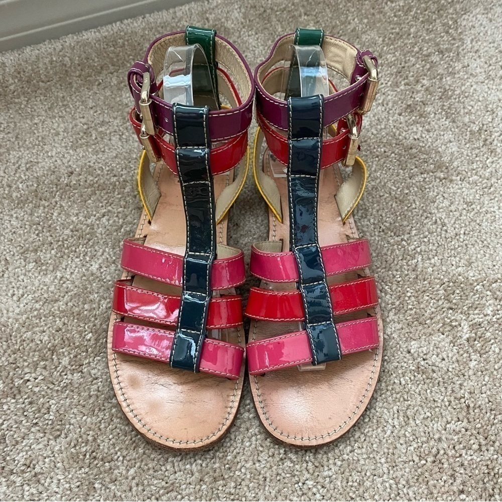 Dolce & Gabbana | Women's Multicolor Patent Leather Gladiator Flats Size 37 - Picture 2 of 11